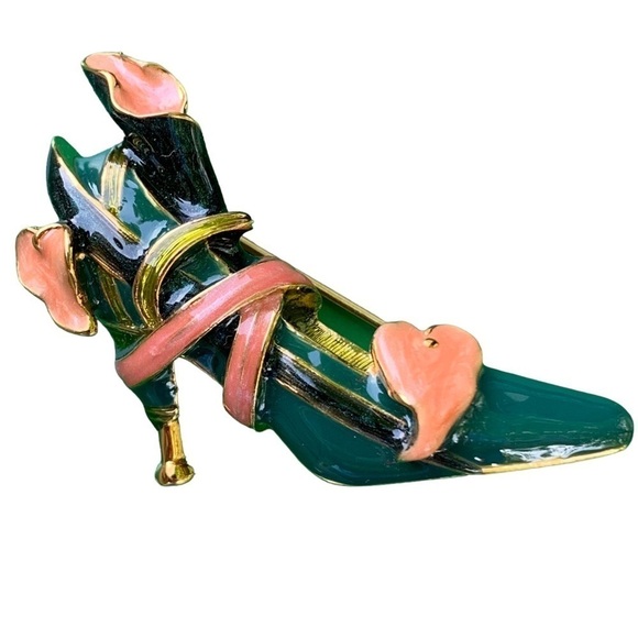 Vintage Kenneth Jay Lane Enamel High Heel Shoe Brooch Pin Signed KJL - Picture 1 of 3